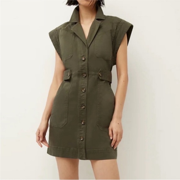 Veronica Beard Dresses & Skirts - Veronica Beard Jax Dress Army Green Shirtdress Cap Sleeve Mini Cargo Sz 8